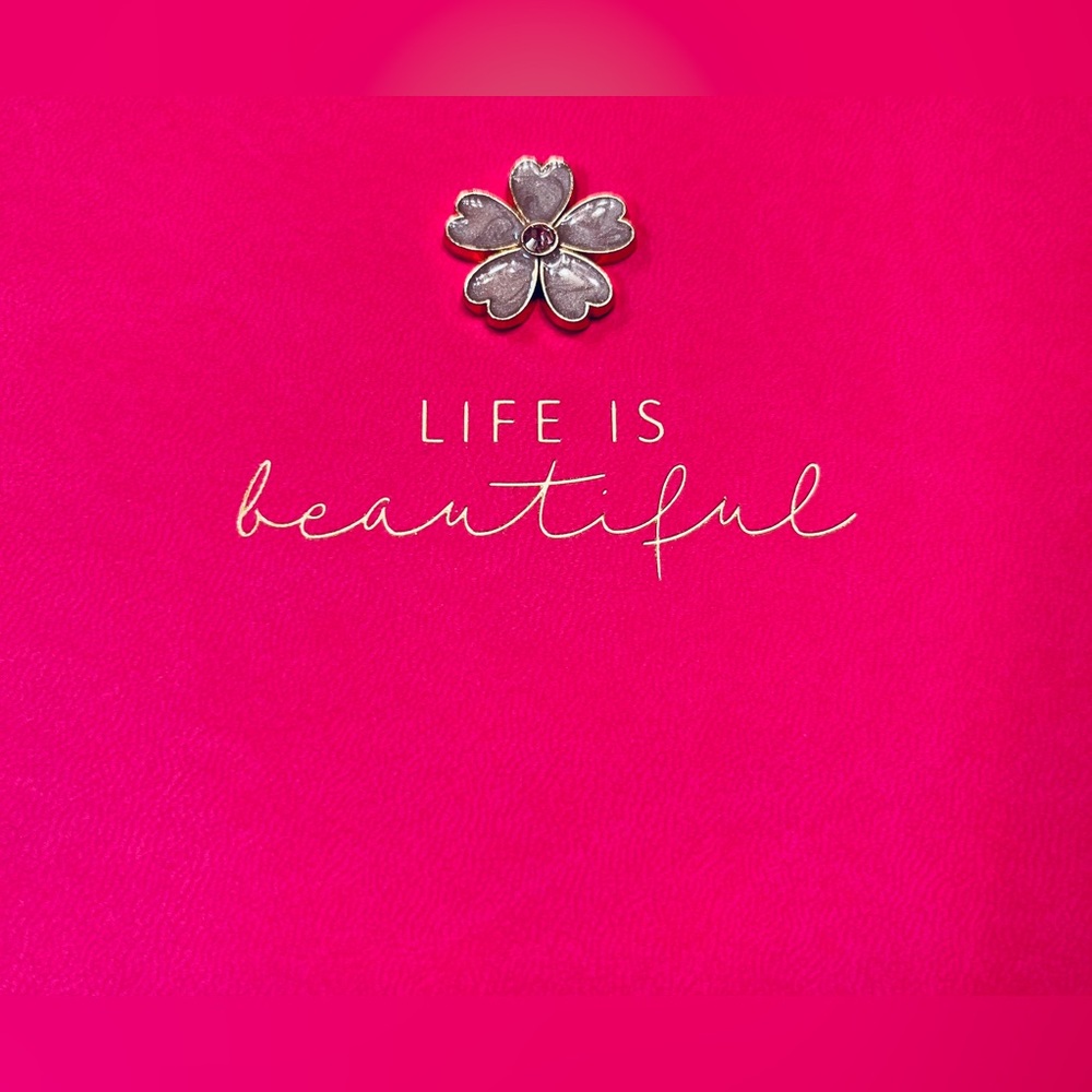 Journal Notebook Life is Beautiful with Raised Flower Charm in Soft Cover
